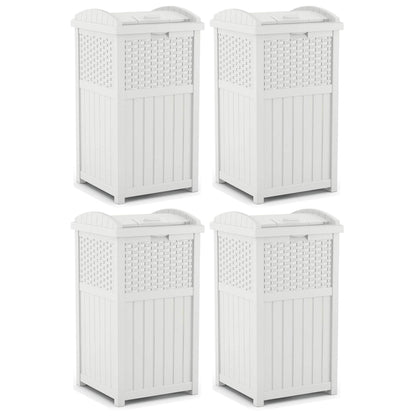 Suncast Trash Can Hideaway Outdoor 33 Gallon Garbage Waste Bin, White (4 Pack)