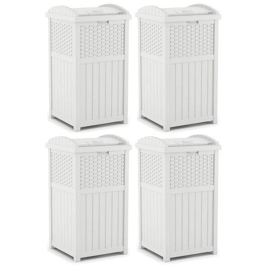 Suncast Trash Can Hideaway Outdoor 33 Gallon Garbage Waste Bin, White (4 Pack)