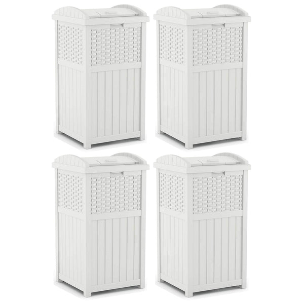 Suncast Trash Can Hideaway Outdoor 33 Gallon Garbage Waste Bin, White (4 Pack)