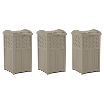 Suncast Wicker Plastic Hideaway Trash Can with Latching Lid, Dark Taupe (3 Pack)