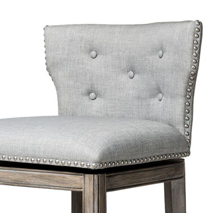 Maven Lane Hugo Counter Stool, Reclaimed Oak Finish & Ash Grey Fabric Upholstery