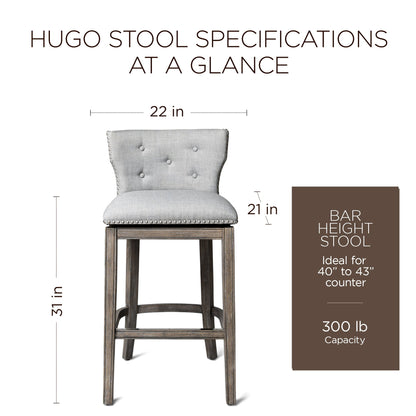 Maven Lane Hugo Bar Stool in Reclaimed Oak Finish w/ Ash Grey Fabric Upholstery