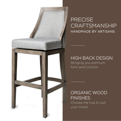 Maven Lane Vienna Bar Stool, Reclaimed Oak Finish w/ Ash Grey Fabric Upholstery