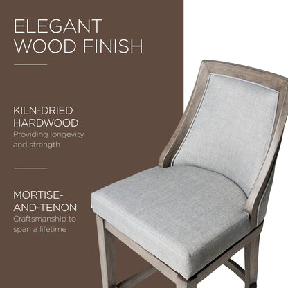 Maven Lane Vienna Bar Stool, Reclaimed Oak Finish w/ Ash Grey Fabric Upholstery
