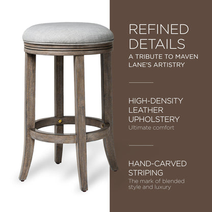 Maven Lane Eva Counter Stool in Reclaimed Oak Finish w/ Ash Grey Fabric Upholstery