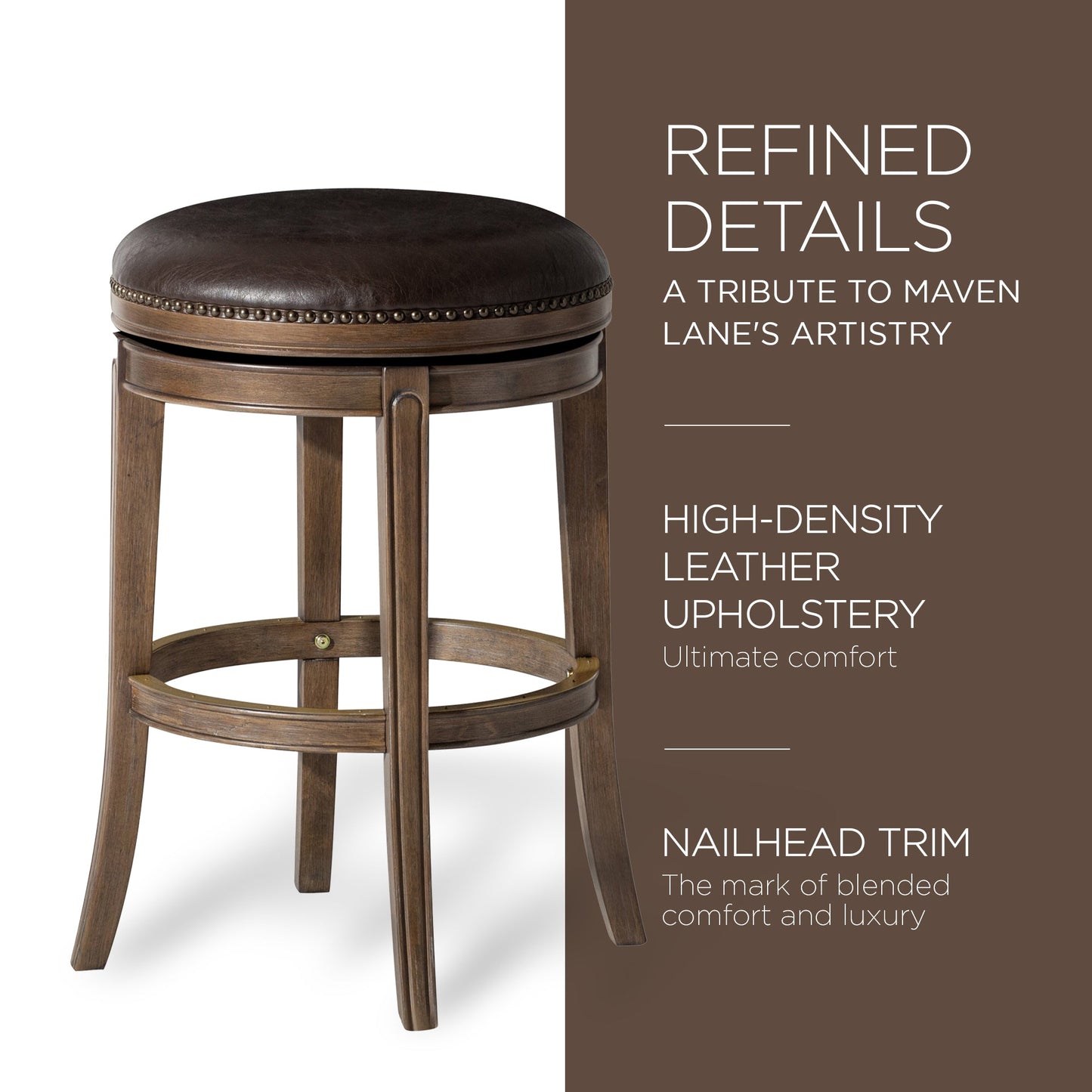 Maven Lane Alexander Backless Bar Stool, Walnut Finish w/ Marksman Saddle Vegan Leather