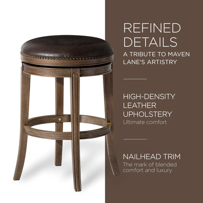 Maven Lane Alexander Backless Bar Stool, Walnut Finish w/ Marksman Saddle Vegan Leather