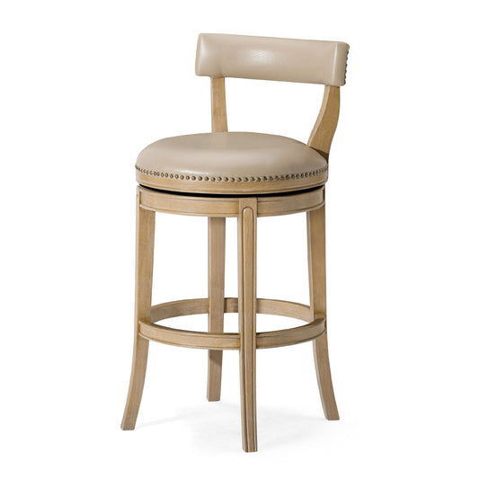 Maven Lane Alexander Bar Stool, Weathered Oak Finish w/ Avanti Bone Vegan Leather