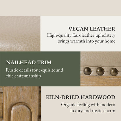 Maven Lane Alexander Bar Stool, Weathered Oak Finish w/ Avanti Bone Vegan Leather