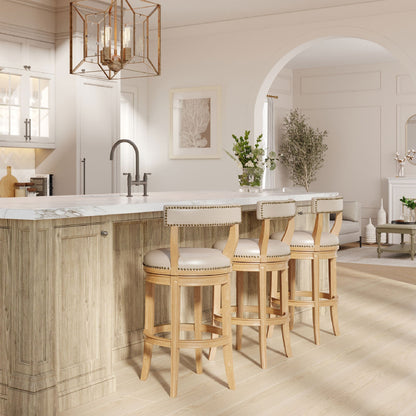 Maven Lane Alexander Bar Stool, Weathered Oak Finish w/ Avanti Bone Vegan Leather