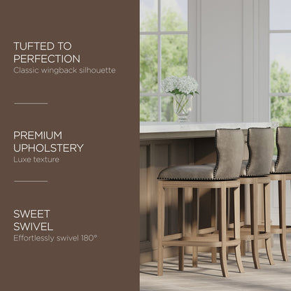 Maven Lane Hugo Bar Stool in Reclaimed Oak Finish with Ronan Stone Vegan Leather