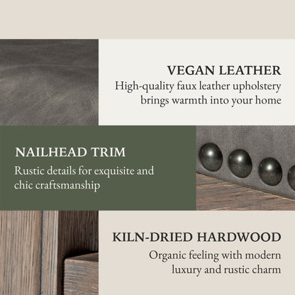 Maven Lane Adrien Saddle Barstool in Reclaimed Oak Finish w/ Ronan Stone Vegan Leather