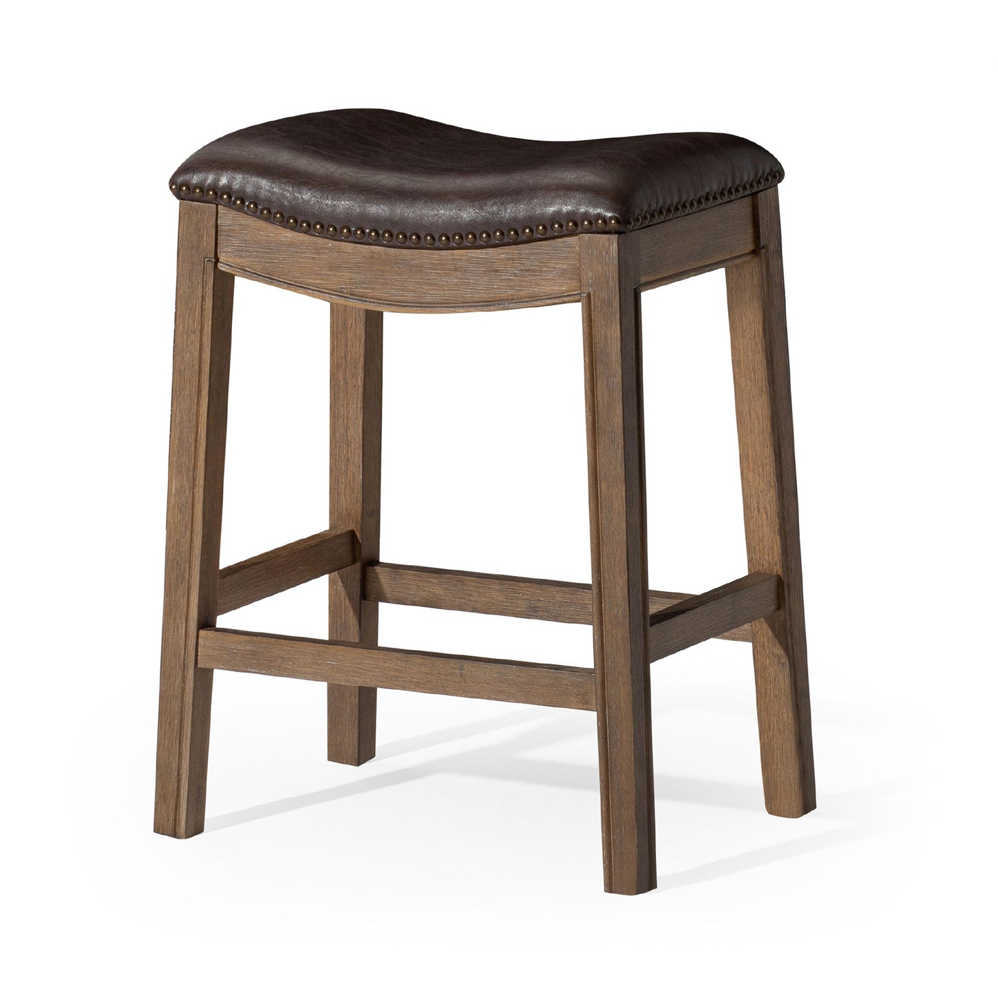 Maven Lane Adrien Saddle Counter Stool in Walnut Finish w/ Marksman Saddle Vegan Leather