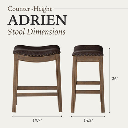 Maven Lane Adrien Saddle Counter Stool in Walnut Finish w/ Marksman Saddle Vegan Leather