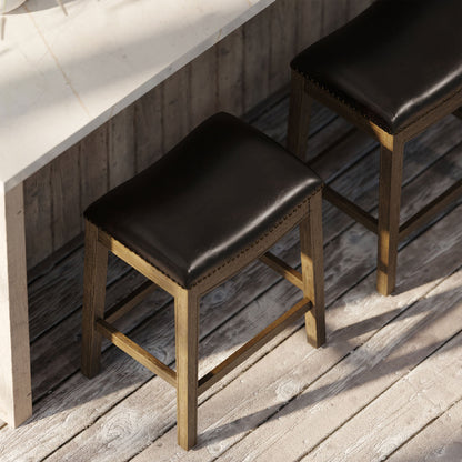 Maven Lane Adrien Saddle Counter Stool in Walnut Finish w/ Marksman Saddle Vegan Leather