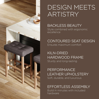 Carte: A La Carte Home Harper Bar Stool Weathered Oak Wood w/ Grey Vegan Leather, Set of 2