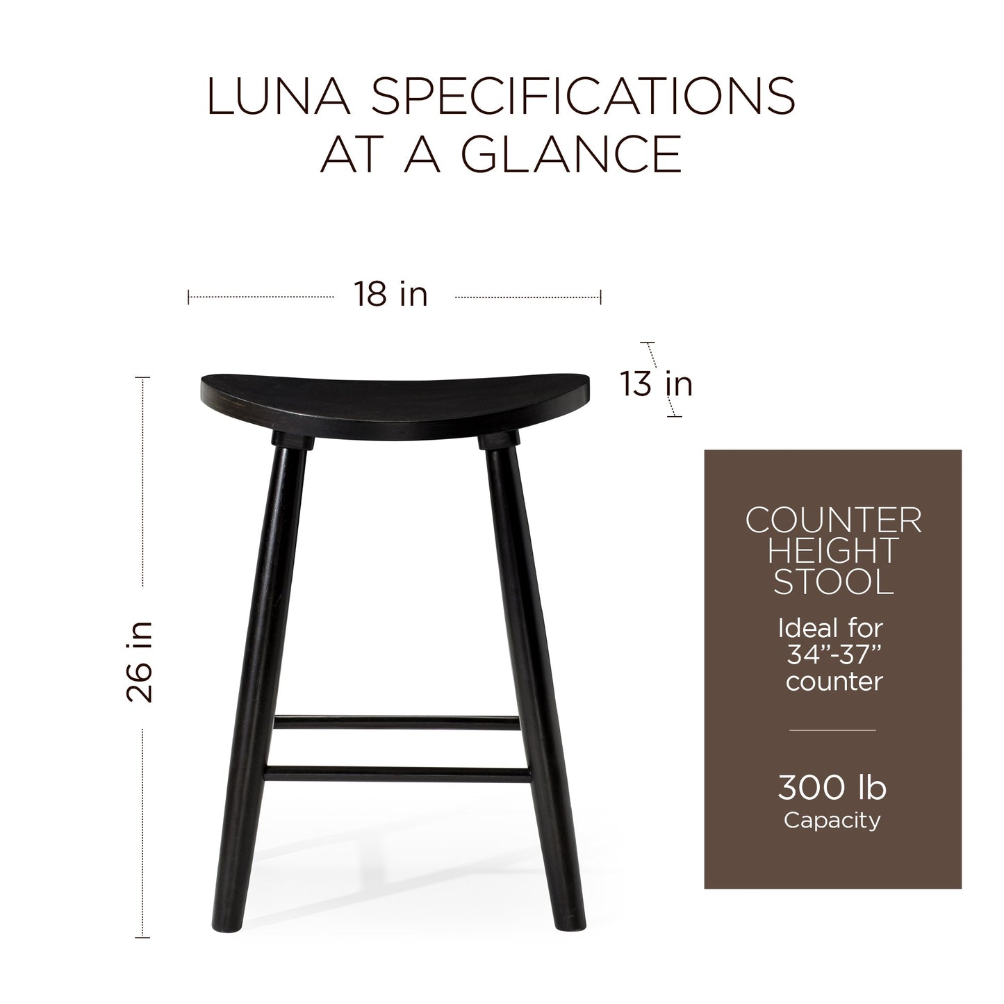Maven Lane Luna Counter Stool in Rustic Black Wood Finish