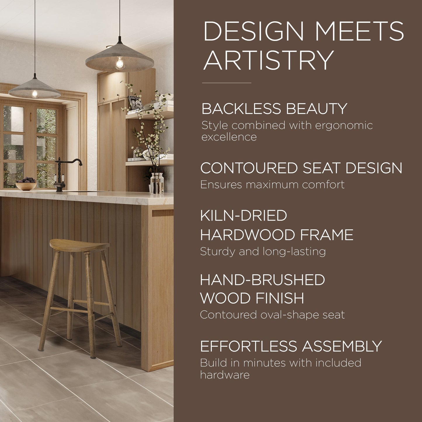 Maven Lane Luna Bar Stool in Rustic Natural Wood Finish