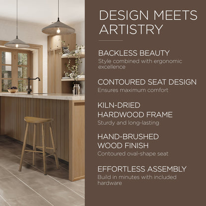 Maven Lane Luna Bar Stool in Rustic Natural Wood Finish