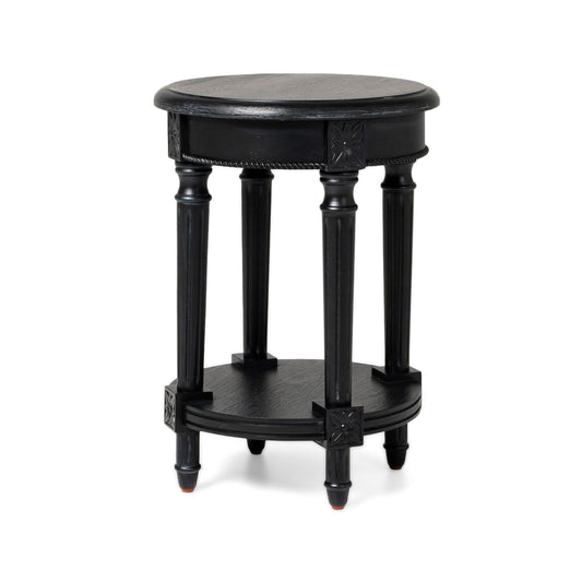 Maven Lane Pullman Traditional Round Wooden Side Table in Antiqued Black Finish