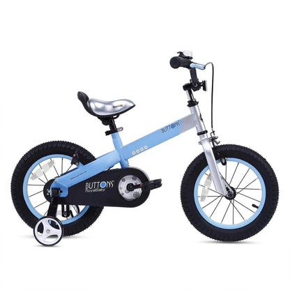 RoyalBaby Buttons 16'' Kids Bike with Kickstand & Training Wheels, Matte Blue