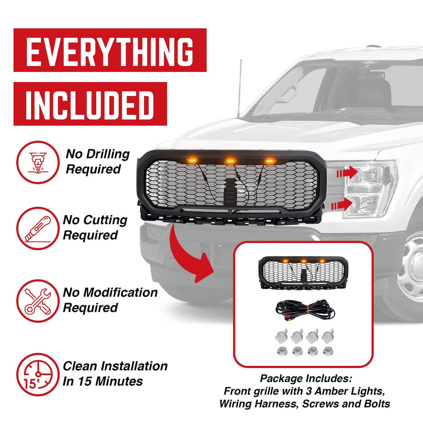 AMERICAN MODIFIED Raptor Style Front Grille w/Lights for 2021-2023 Ford F150 - Find Fresh Goods