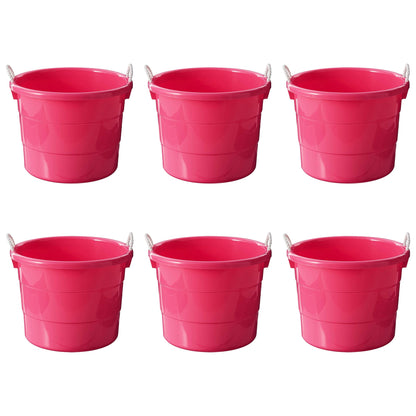 Homz Plastic 18 Gallon Utility Bucket Tub Container with Handles, Pink (6 Pack)