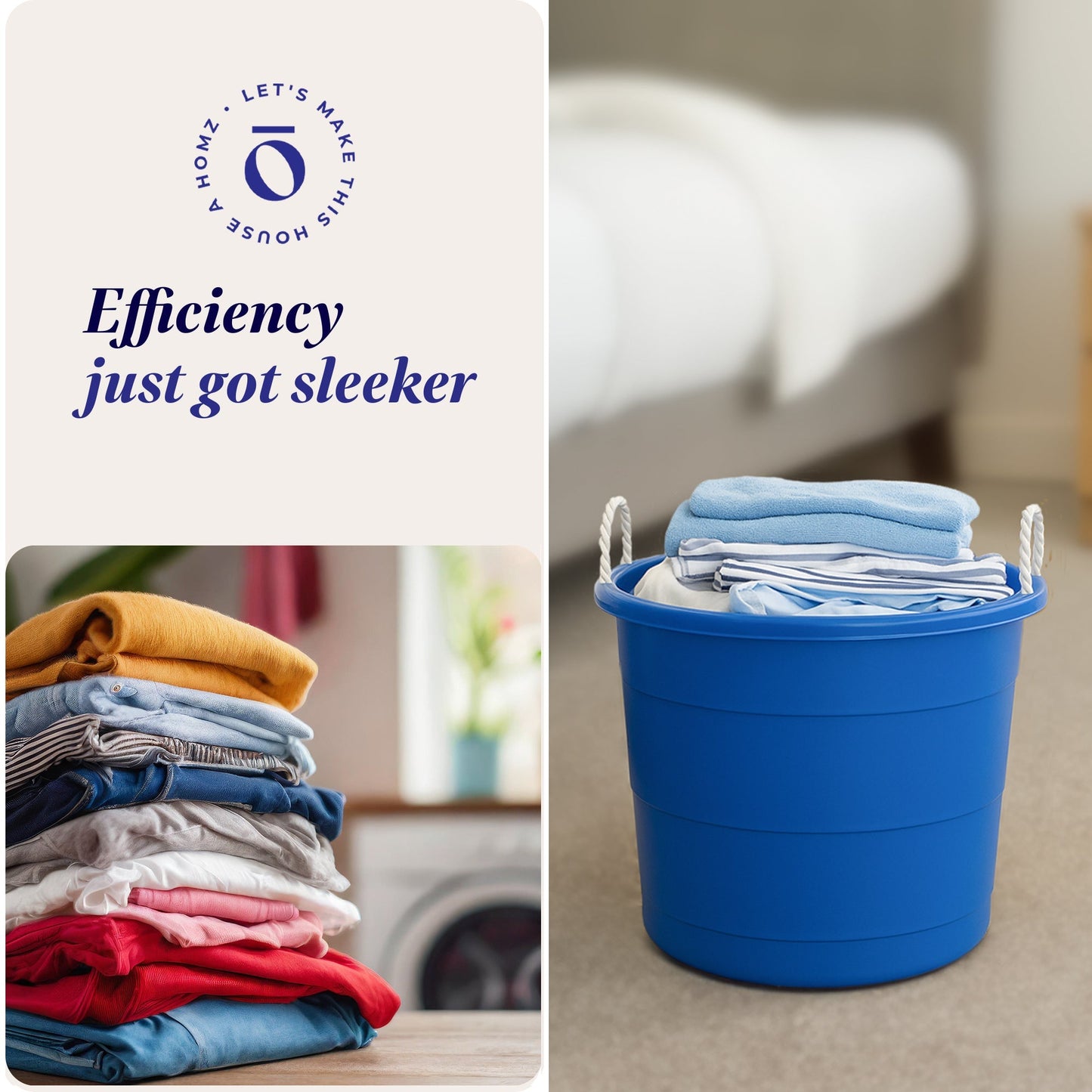 Homz 18 Gal Plastic Open Storage Round Utility Tub with Handles, Blue (3 Pack)