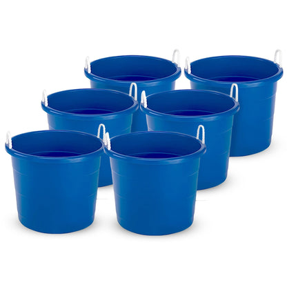 Homz 18 Gal Plastic Open Storage Round Utility Tub with Handles, Blue (3 Pack)