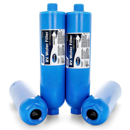 Camco TastePURE 20 Micron Camper RV Water Filter w/GAC & KDF Filtration (4-Pack)