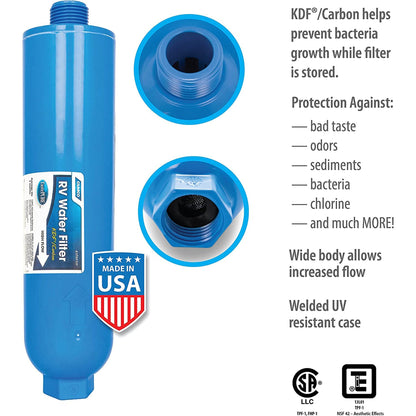 Camco TastePURE 20 Micron Camper RV Water Filter w/GAC & KDF Filtration (4-Pack)