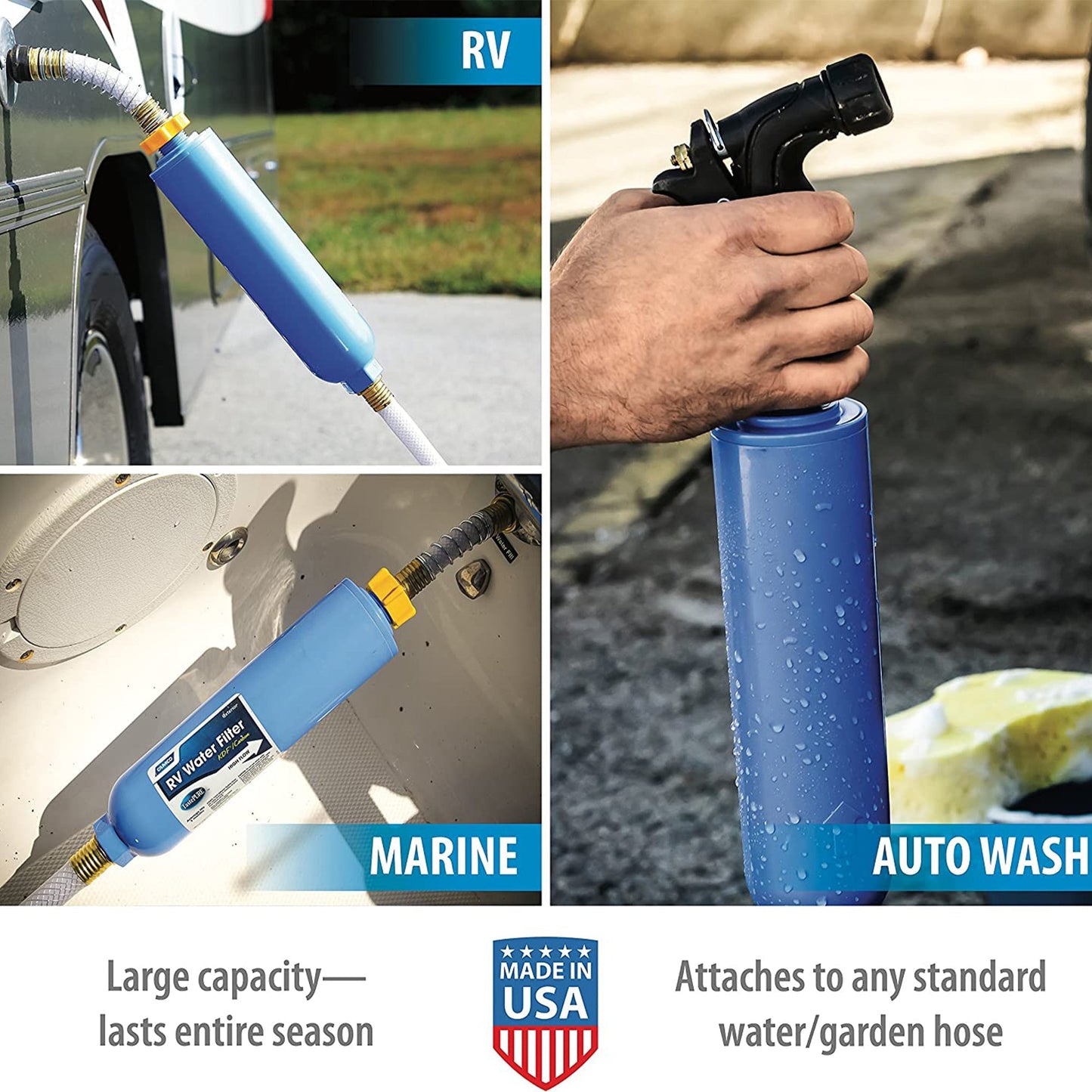 Camco TastePURE 20 Micron Camper RV Water Filter w/GAC & KDF Filtration (4-Pack)