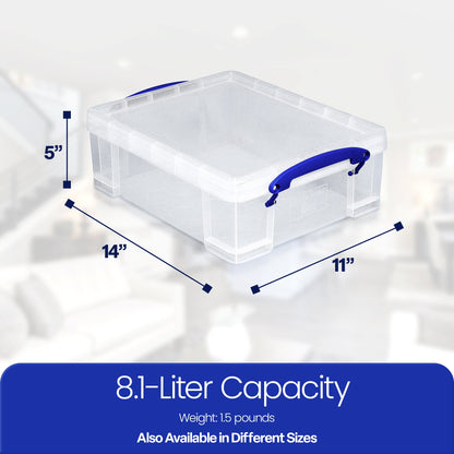 Really Useful Box 8.1L Plastic Storage Container w/Snap Lid & Clip Lock Handle