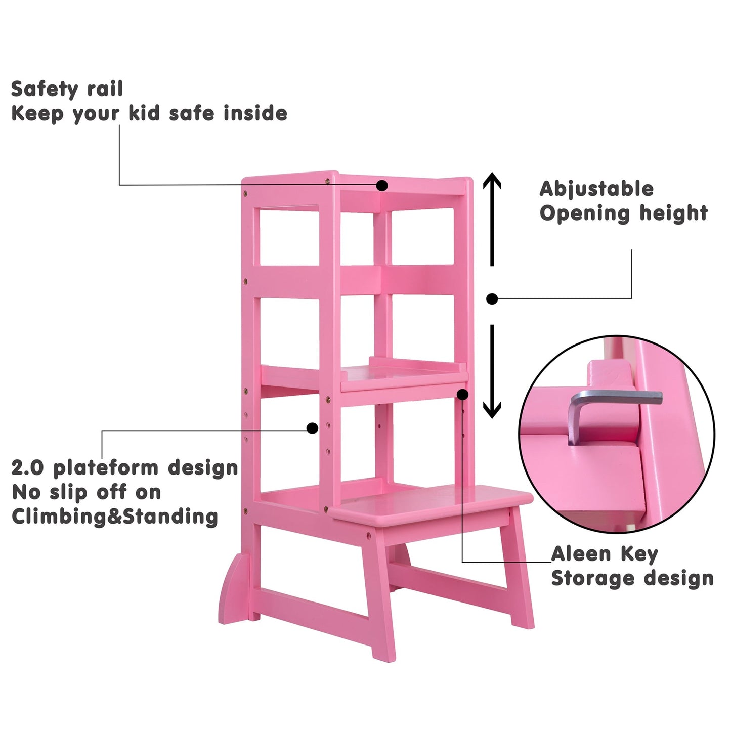 SDADI LT05E Mother's Helper Adjustable Height Kids Kitchen Step Stool, Pink