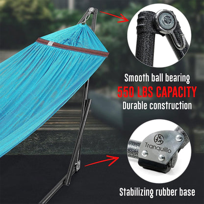 Tranquillo Universal 116" Double Hammock with Adjustable Stand and Bag, Sky Blue