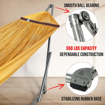 Tranquillo Universal 106" Double Hammock with Adjustable Stand and Bag, Yellow