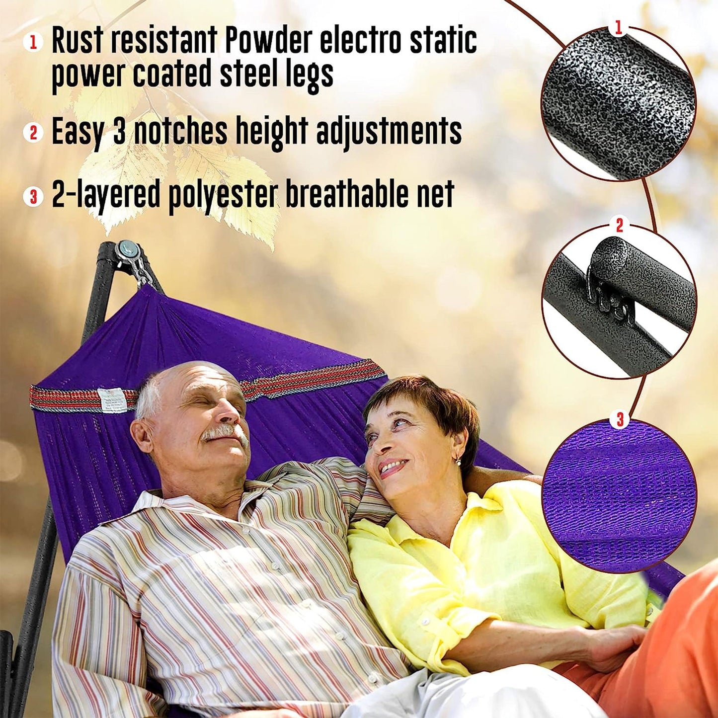 Tranquillo Universal 116" Double Hammock with Adjustable Stand and Bag, Purple