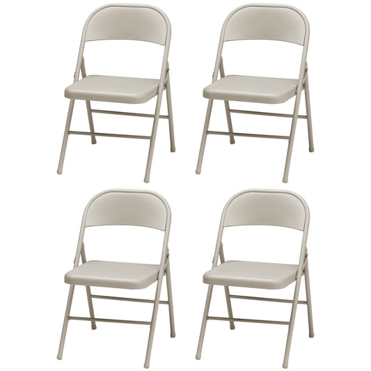 MECO Sudden Comfort All Steel Indoor Outdoor Folding Chair, Buff Lace (Set of 4)