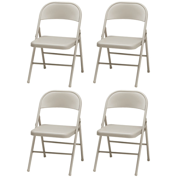 MECO Sudden Comfort All Steel Indoor Outdoor Folding Chair, Buff Lace (Set of 4)