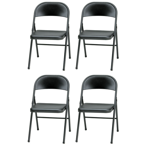 MECO Sudden Comfort All Steel Indoor Outdoor Folding Chair Set, Black (Set of 4)