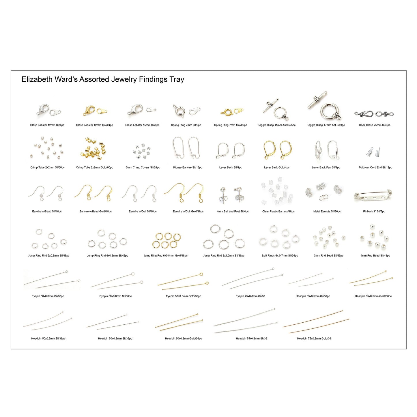 Bead Storage Solutions Elizabeth Ward Mixed Bead Tray with Jewelry Findings Tray