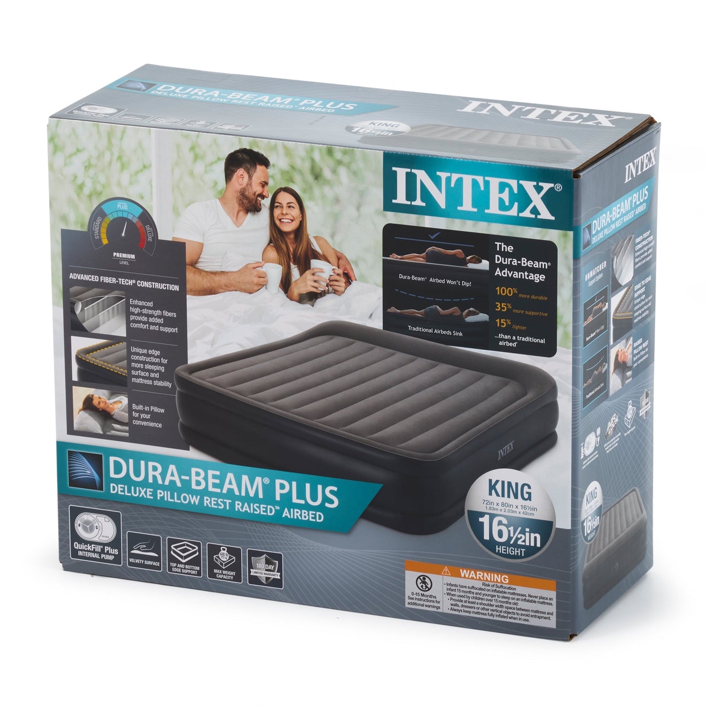 Intex Dura Beam Plus Deluxe Airbed, Air Mattress w/Built In Pump, King (2 Pack)