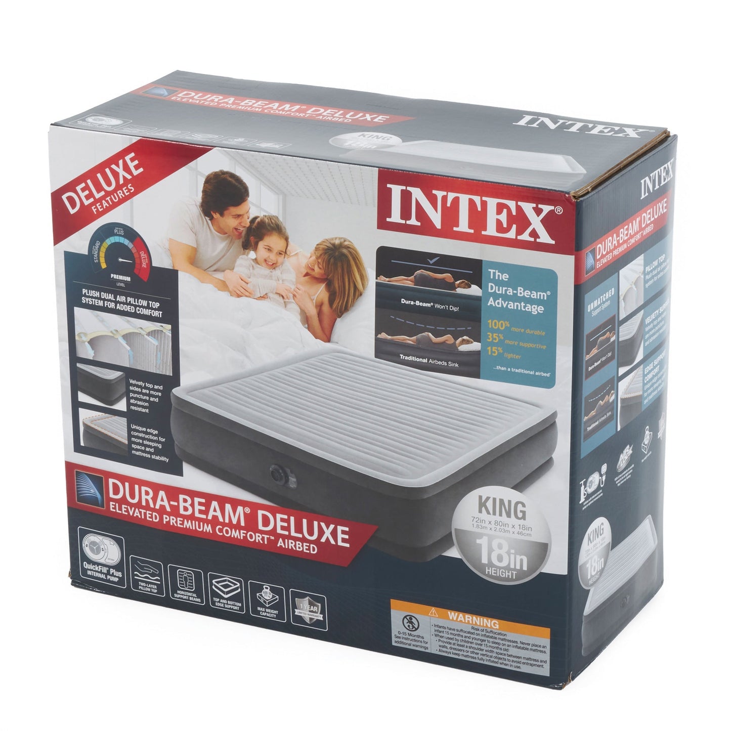 Intex 18" Inflatable Elevated Air Mattress Bed w/Built In Pump, King (2 Pack)