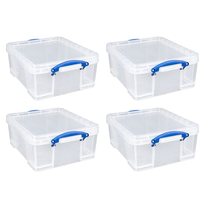 Really Useful Box 17L Storage Container with Lid and Clip Lock Handles, (4 Pack)