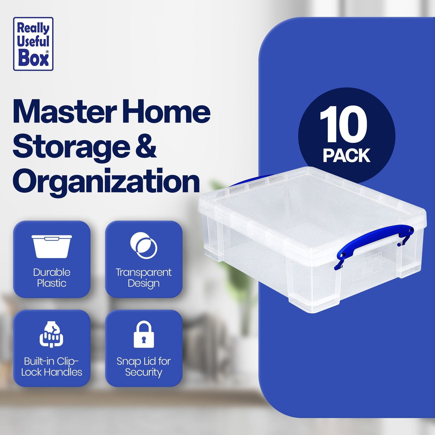 Really Useful Box 8.1L Plastic Storage Container with Clip Lock Handle (10 Pack)