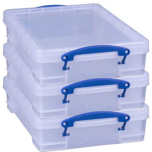 Really Useful Box 4L Storage Container with Lid and Clip Lock Handles, (3 Pack)