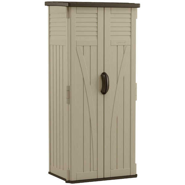 Suncast 22 Cubic Feet All-Weather Vertical Tall Outdoor Storage Shed, Brown