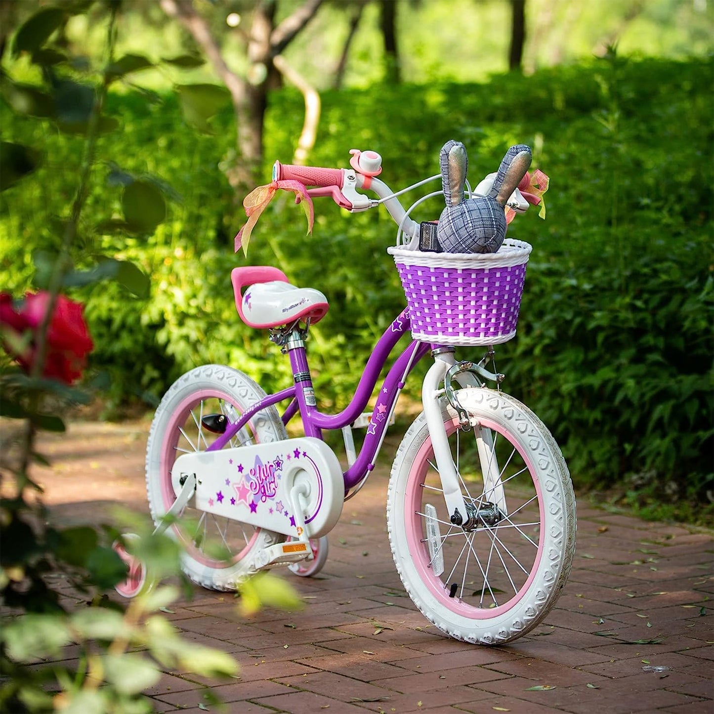 RoyalBaby Stargirl 16" Kids Bicycle with Kickstand and Training Wheels, Purple