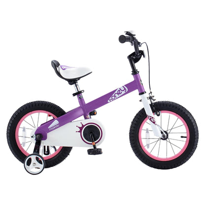 RoyalBaby Cubetube Honey 12 Inch Kids Bike w/Training Wheels & 2 Brakes, Purple