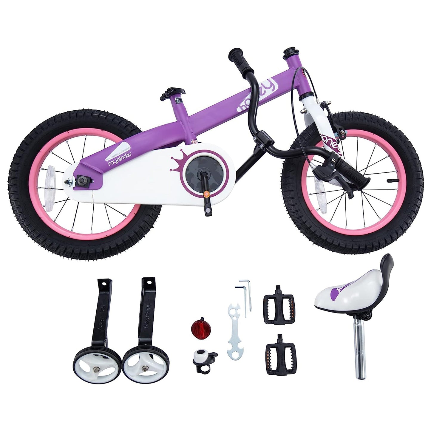 RoyalBaby Cubetube Honey 12 Inch Kids Bike w/Training Wheels & 2 Brakes, Purple